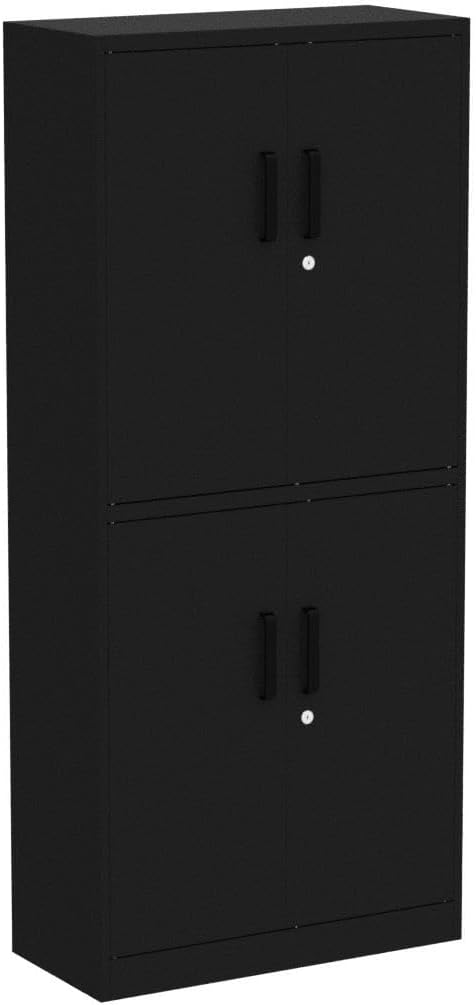 Metal Storage Cabinet with 3 Adjustable Shelves and 4 Doors,71' Garage Storage Cabinet with Lock,Black Metal Cabinets with Locking Doors,Steel Tool Cabinets,Lockable Cupboard for Home,Office,Garage