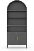 GarveeHome 73 in Tall Metal Black Arched Cabinet, Modern Farmhouse 5-Tier Arched Display Bookshelf with Adjustable Shelves, Kitchen Pantry Cabinet for Living Room, Office - Easy Assembly