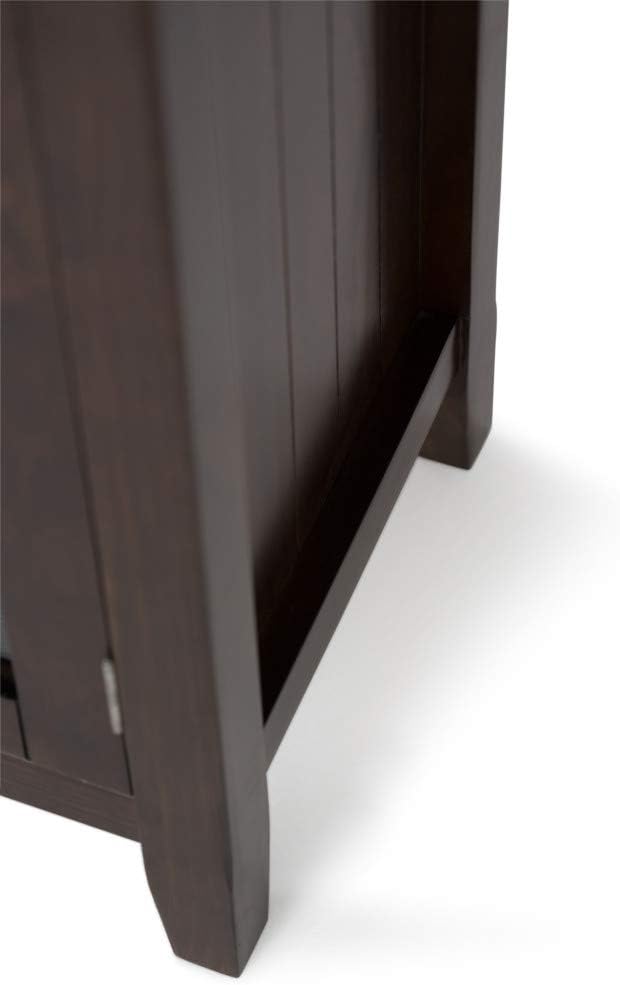 SIMPLIHOME Acadian Storage Cabinet - 35 inch Wide Solid Wood Low Storage Cabinet in Brunette Brown, Transitional Cabinet for Living Room or Entryway with Glass Doors and Adjustable Shelves