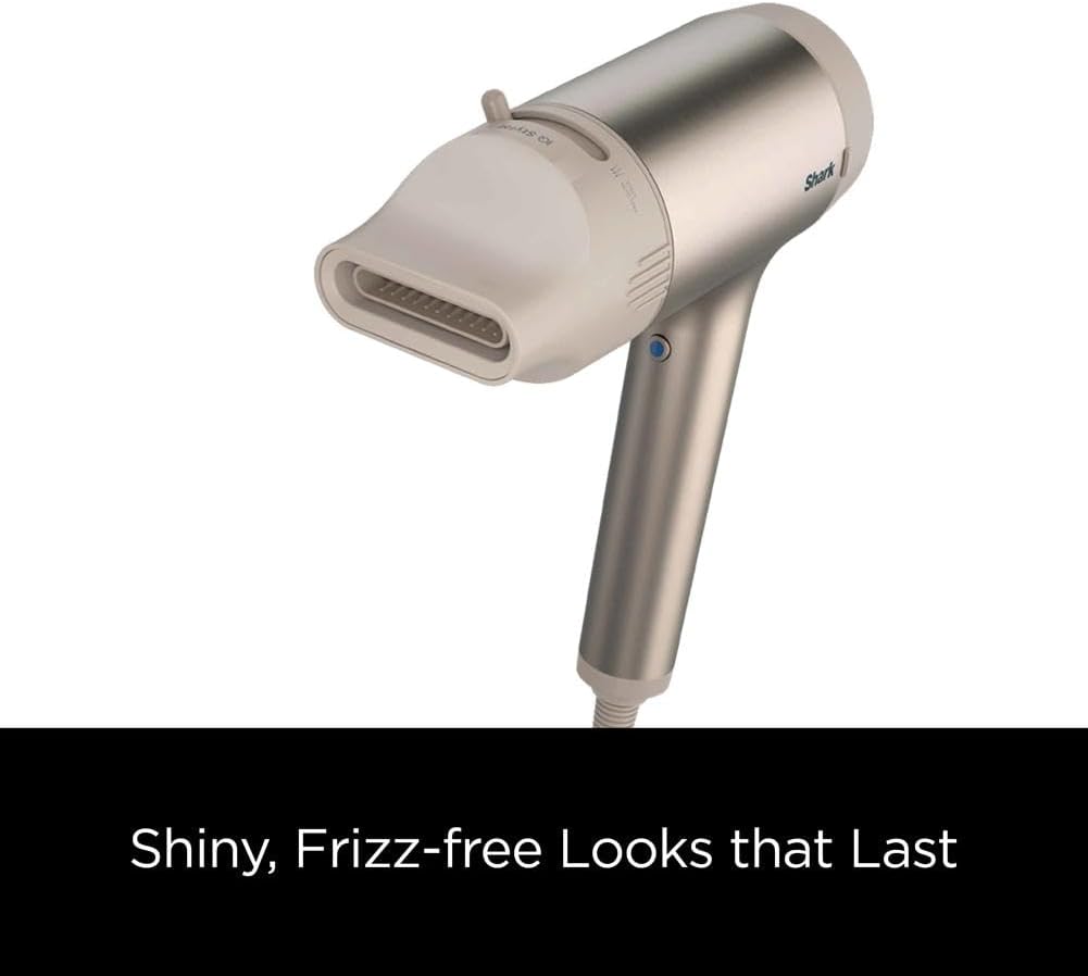 Shark HD120BRN Blow Dryer HyperAIR Fast-Drying with IQ 2-in-1 Concentrator, Styling Brush, and Curl-Defining Deep Diffuser Attachments, Ionic, No Heat Damage, for All Hair Types, Stone