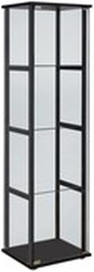 BOWERY HILL Contemporary Wood Glass Curio Cabinet, Black Finish, 4 Shelves, Clear Tempered Glass Door, 63.75' H x 16.75' W x 14.25' D, Modern Display Shelf for Living Room or Home Decor