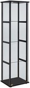 BOWERY HILL Contemporary Wood Glass Curio Cabinet, Black Finish, 4 Shelves, Clear Tempered Glass Door, 63.75' H x 16.75' W x 14.25' D, Modern Display Shelf for Living Room or Home Decor