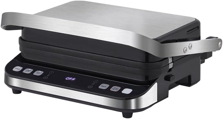 Electric Contact Grill Digital Griddle and Press, Optional Waffle Maker Plates, Opens 180 Degree Barbecue