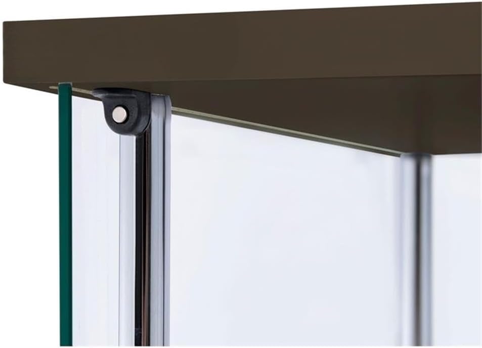 BOWERY HILL 4 Shelf Glass Display Case Cabinet with Chrome Support Beams and Cappuccino Brown Top/Base