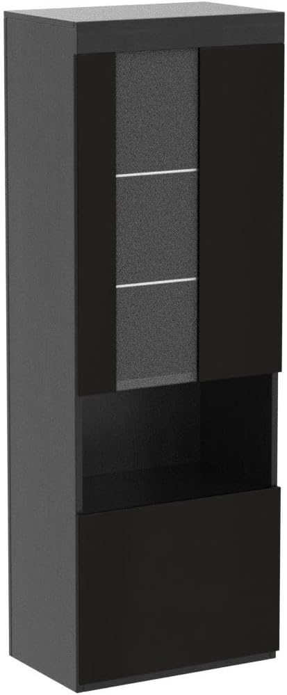 AMERLIFE 2 Piece 71in Tall Bookcase Storage Cabinet with Glass Doors, Modern High Gloss LED Bookshelf Display with 5 Tiers for Storage & Adjustable Glass Shelves for Living Room, Office, Black
