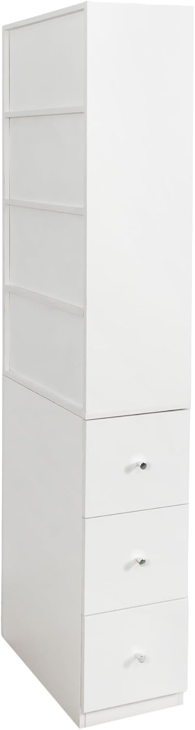 71' Wooden Melamine Finish Showcase Cabinet, Lego Display Case with 4-Tier Shelves, Lego Display Shelves with 3 Side Drawers for Living Rooms, Home Offices, Kitchens, White