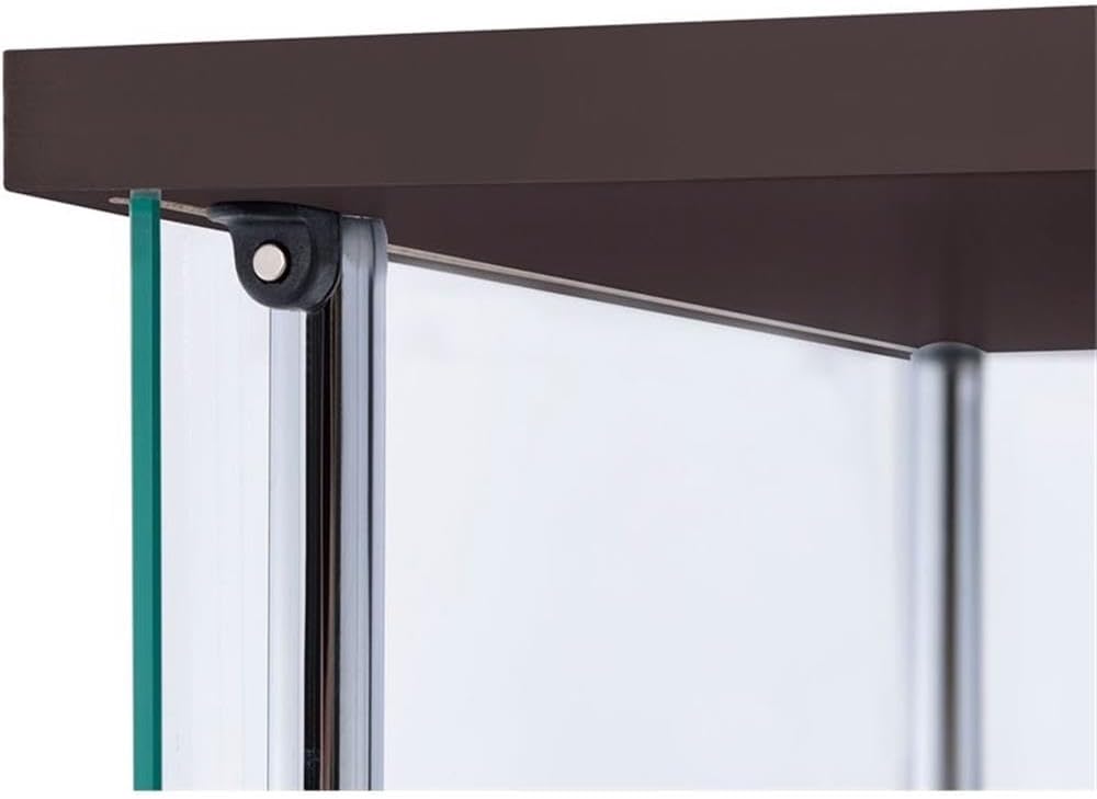 BOWERY HILL 4 Shelf Glass Display Case Cabinet with Chrome Support Beams and Cappuccino Brown Top/Base