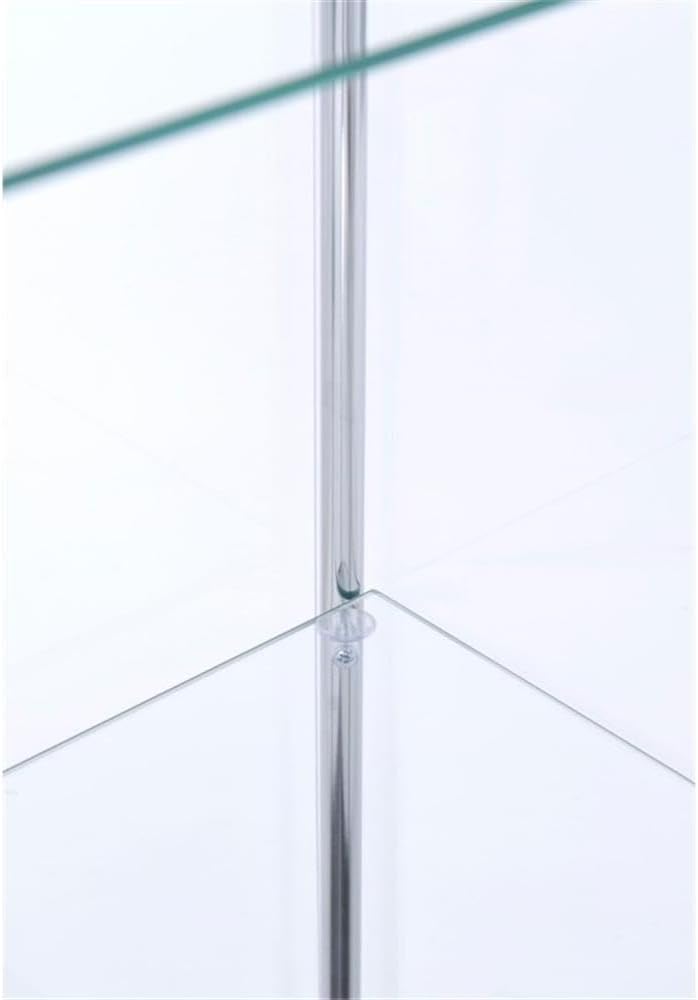 BOWERY HILL 4 Shelf Glass Display Case Cabinet with Chrome Support Beams and Cappuccino Brown Top/Base