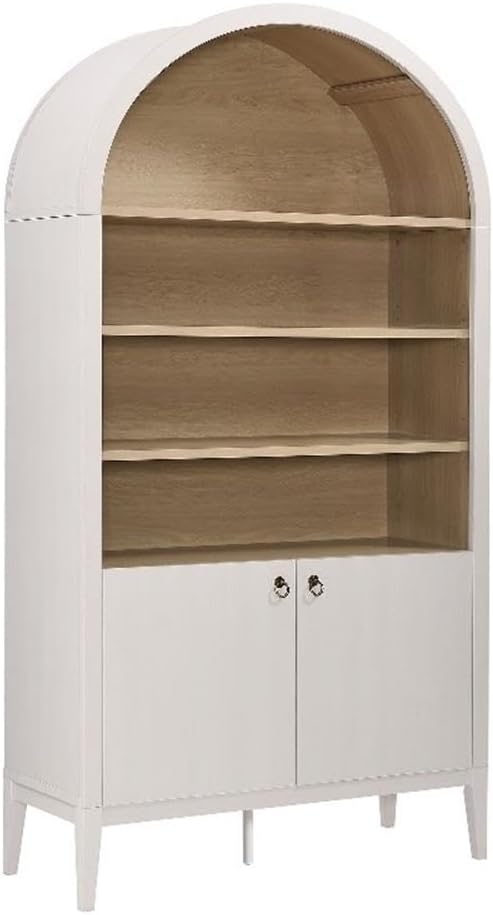 Modway Nolan Tall Arched Storage Display Cabinet in Ivory - 74 Inch Arch Bookshelf with Open and Closed Shelving - Modern Accent Cabinet for Living Room, Dining Room