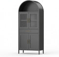 GarveeHome ﻿73'' Arched Cabinet with Glass Doors, Metal Kitchen Pantry with Storage Drawer & 2 Adjustable Shelves, Modern Display Bookcase for Living Room, Dining Room or Kitchen, Black