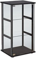 BOWERY HILL Contemporary 3 Shelf Glass Curio Cabinet, 33.5' H x 16.75' W x 14.25' D, Black Finish, Tempered Glass Shelves, Pine and Particle Board, Modern Display Cabinet for Home Décor