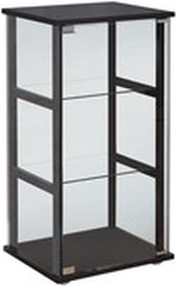 BOWERY HILL Contemporary 3 Shelf Glass Curio Cabinet, 33.5' H x 16.75' W x 14.25' D, Black Finish, Tempered Glass Shelves, Pine and Particle Board, Modern Display Cabinet for Home Décor