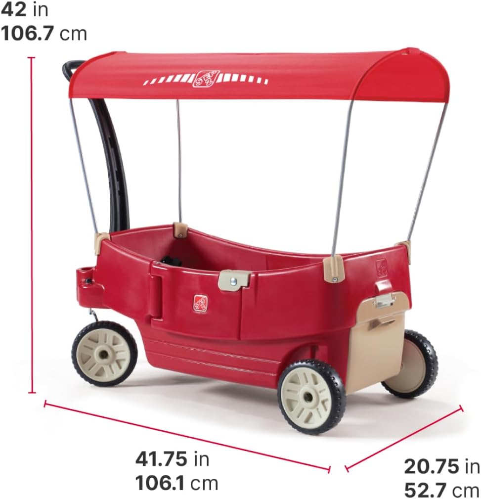 Step2 All Around Canopy Wagon, Kids Ride On Toy, Stroller Substitute, Includes Seat Belts, Made of Durable Plastic, Max Weight 75 lbs., For Toddlers 1.5-5 Years Old