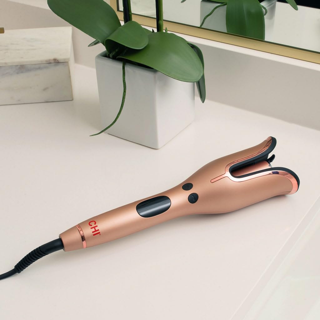 CHI Spin N Curl 1″ Ceramic Rotating Curling Iron, Adjustable Preset Heat Settings for All Hair Types, Salon-Quality Curls & Waves, Auto Shut-Off, Tangle Protection, Rose Gold