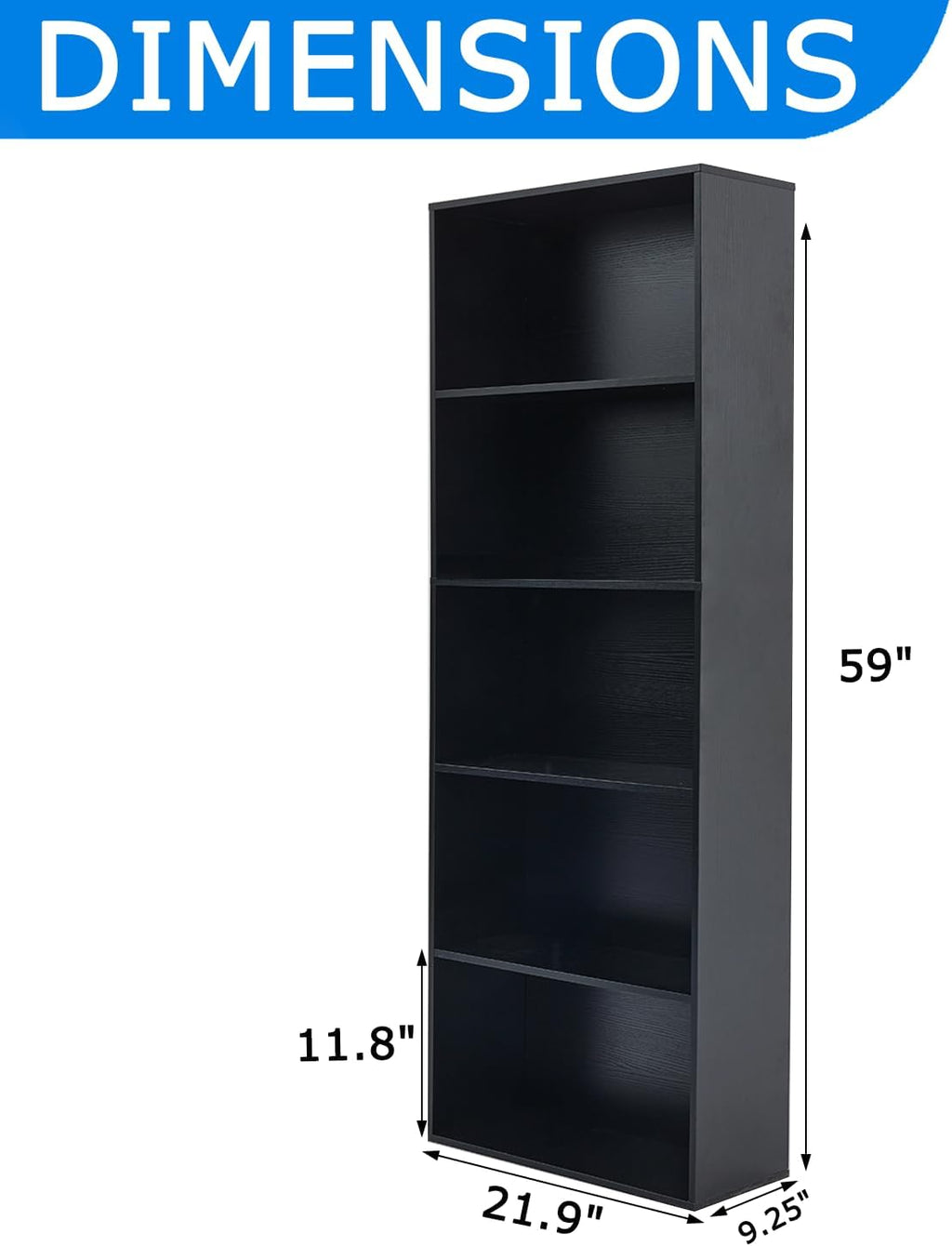 5-Tier Open Bookshelves and Bookcases Set of 2, Farmhouse Bookshelf with Display Storage Shelves, Wooden Bookcase for Living Room, Home Office, Bedroom, Black