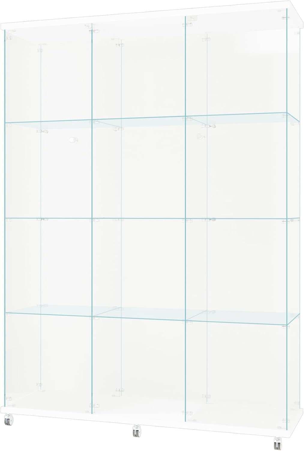 Beauty4U Glass Display Cabinet with 12 Shelves, Extra Large 3 Columns 2 Doors Curio Cabinets for Living Room, Bedroom, Office, White Floor Standing DIY Glass Bookshelf, Quick Installation