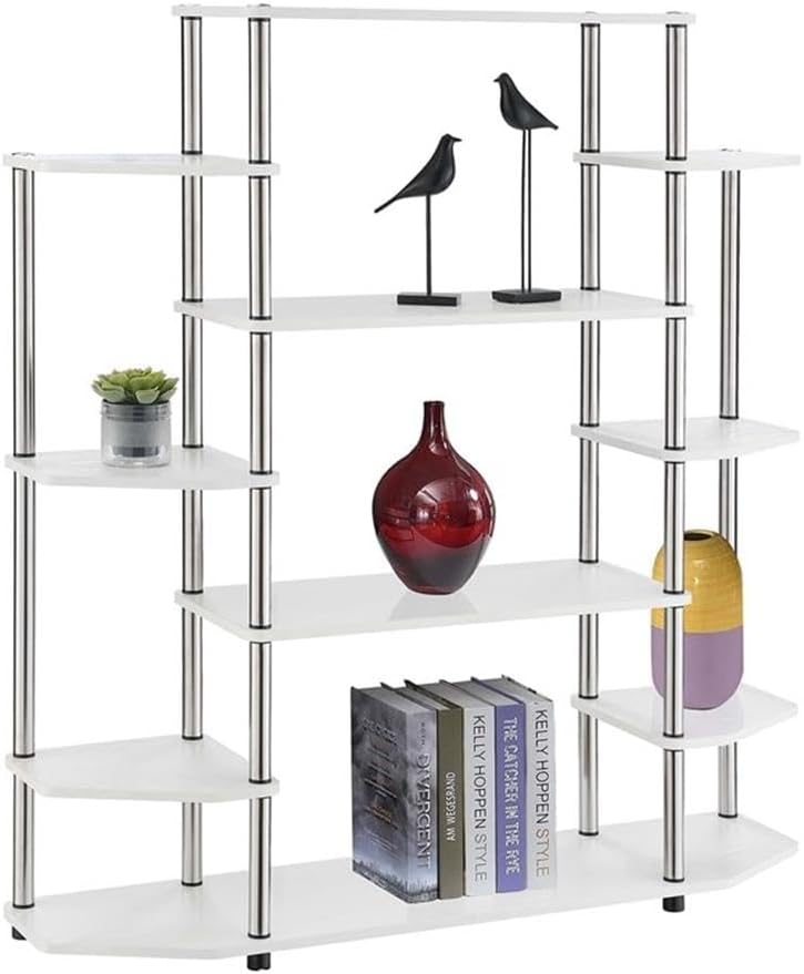 Convenience Concepts Designs2Go No Tools Wall Unit Bookshelf 47.25' - Contemporary Storage Shelves for Display, 10 Spacious Shelves for Modern Living Room, Office, Den, White