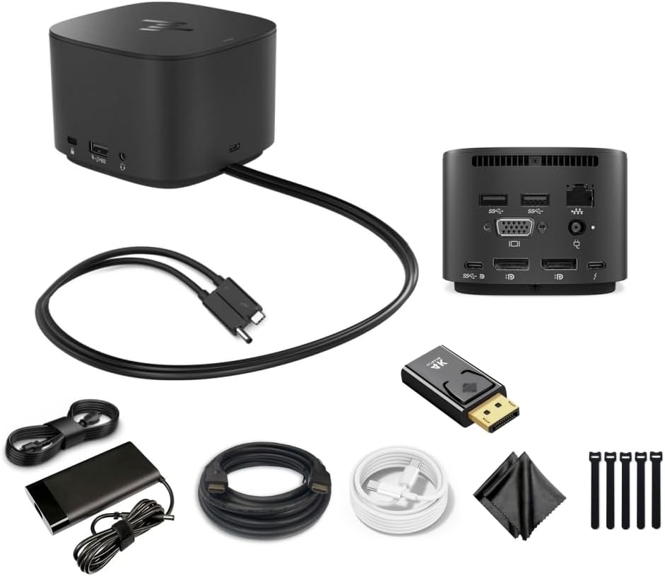Genuine HP Thunderbolt Dock 230W G2 with Combo Cable 3TR87AA 3TR87AAR 3TR87AA#ABA w/ 230W Power Supply, HDMI Cable, 4K Ultra DisplayPort to HDMI Adapter, USB C Cable