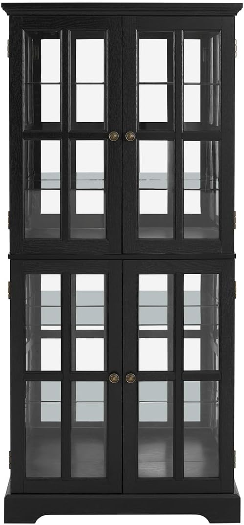 Lighted Glass Curio Cabinet with Lights & Adjustable Shelves,Curio Display Cabinet with Wood Frame & Glass Door,Corner Antique Display Case for Kitchen,Living Room,Office