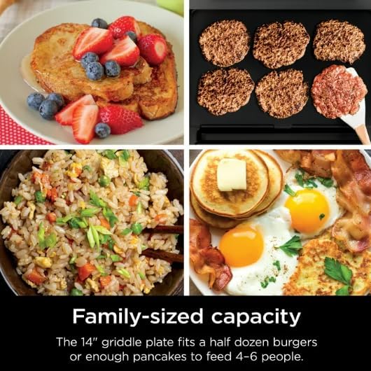 Sizzle 14' Electric Griddle, 500F High Heat Kitchen Grill with Nonstick Plate, Low-Smoke Technology, Edge-to-Edge Heating, Family-Sized Capacity, Countertop Cooking ToolIndoor,1450 W (GR100GDL)