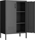IRONFFICE Metal Storage Cabinet,Metal Cabinets with Doors and Adjustable Shelves,2 Door Locker Storage Cabinets with Legs,Morden Accent Cabinets for Living Room,Home Office,Black