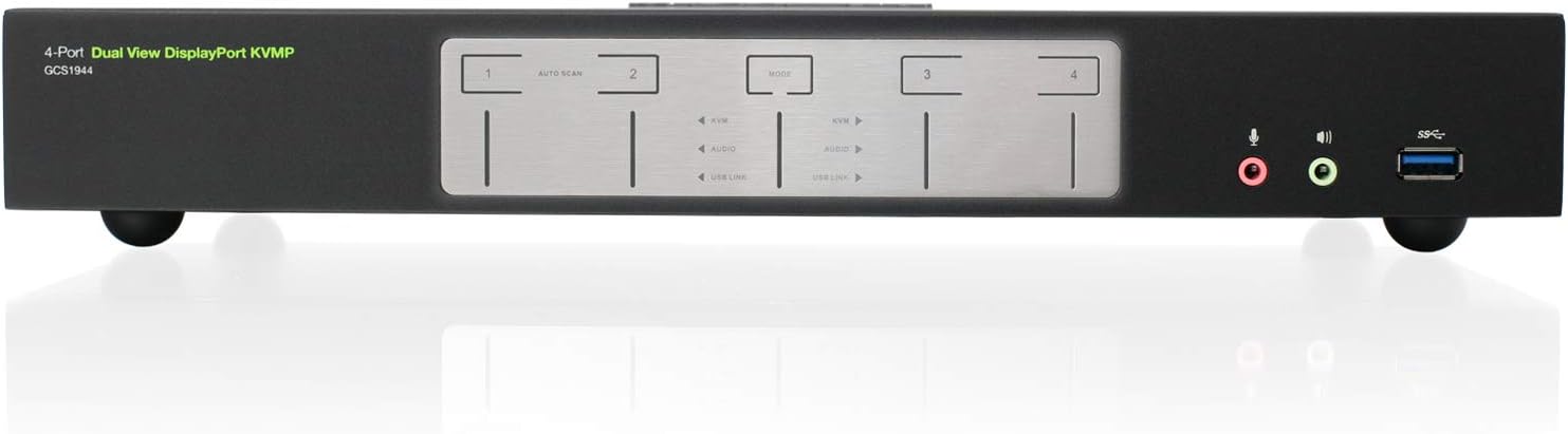 IOGEAR 4-Port Dual View DisplayPort KVMP Switch - 4K 60Hz - 2 DisplayPort In Per Channel - 2-Port USB 3.1 Hub 5Gbps - Keyboard Mouse Input - 7.1 HD Audio - Front Panel Selector - TAA Mac/Win - GCS1944