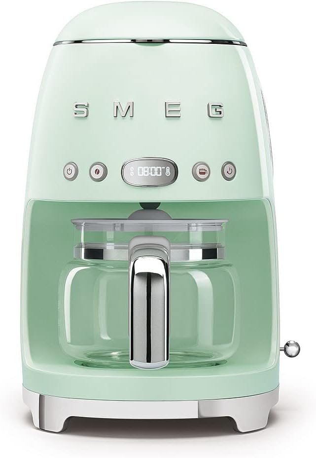 Smeg DCF02PGUK Drip Coffee Machine, Auto-Start Mode, Reuseable Filter, Digital Display, Anti-Drip System, Aroma Intensity Option, 1.4 Litre Tank, Pastel Green