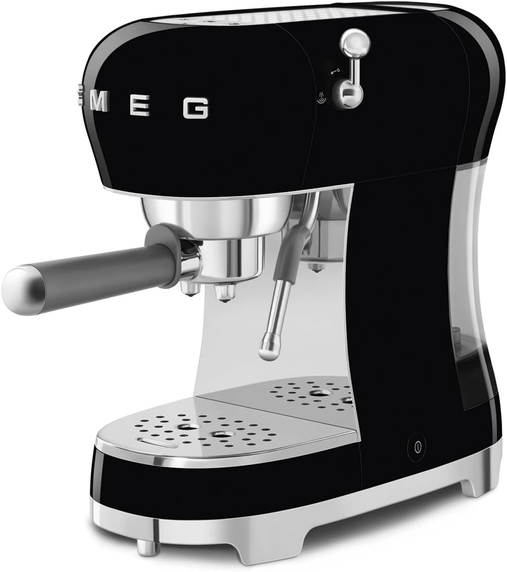 Smeg Manual Espresso Machine with Steam Wand, 15 Bars of Pressure, Stainless Steel Porta Filter, Passive Cup Warmer, User Friendly Controls, and Measuring Scoop Tamper Made in Italy (Black)