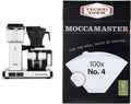 Technivorm Moccamaster 53930 KBGV 10-Cup Coffee Maker Matte Silver, 40 oz, 10 Cup, 1.25 L & #4 White Paper Filters, 100-count per box