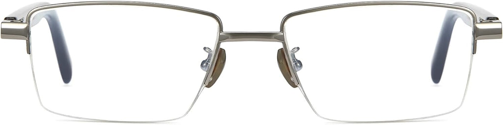 Cyxus 100% Really Buffalo Horn Glasses Pure Titanium for Men Rimless Square Glasses 8135 Space Silver