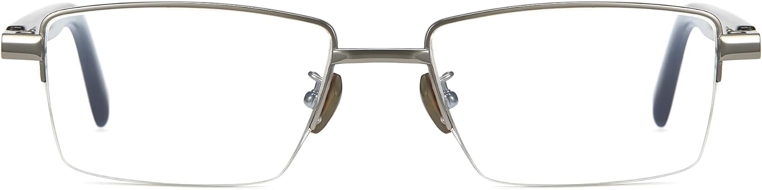 Cyxus 100% Really Buffalo Horn Glasses Pure Titanium for Men Rimless Square Glasses 8135 Space Silver