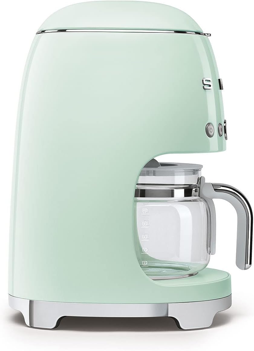 Smeg DCF02PGUK Drip Coffee Machine, Auto-Start Mode, Reuseable Filter, Digital Display, Anti-Drip System, Aroma Intensity Option, 1.4 Litre Tank, Pastel Green
