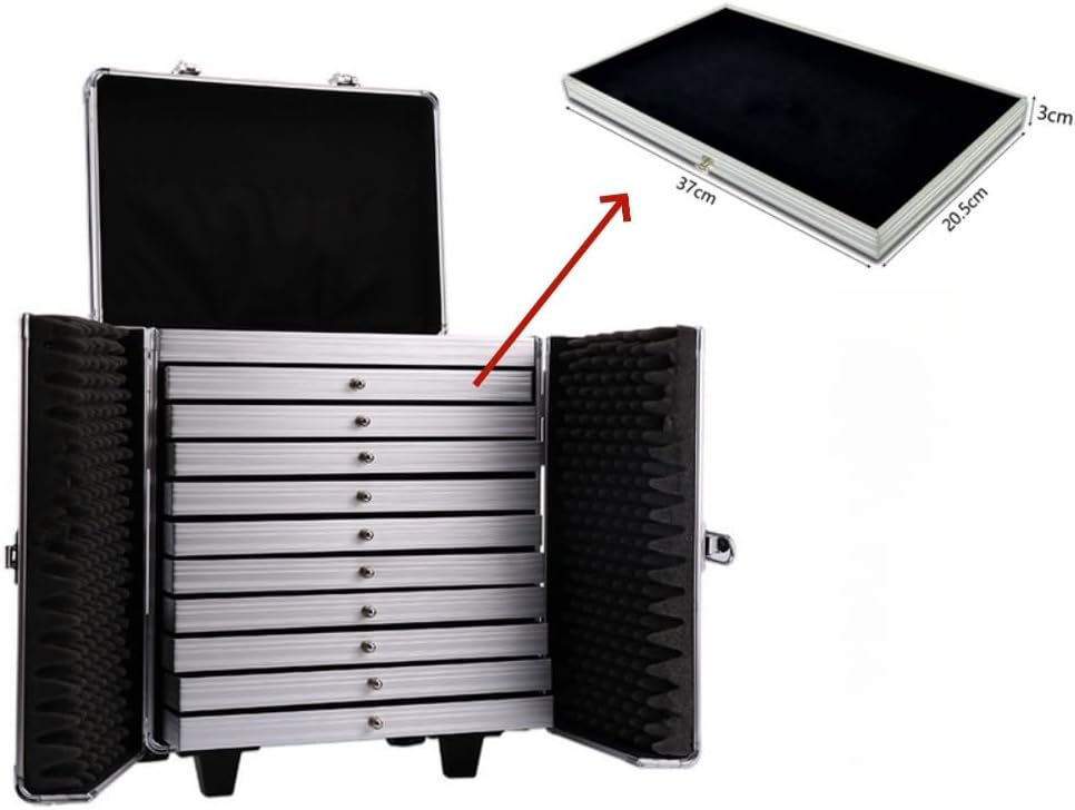 Rolling Jewelry Trolley Case with Drawers Sturdy Cases for Travel and Vendor Showes Jewels Sets Display Organizer (Black 2)