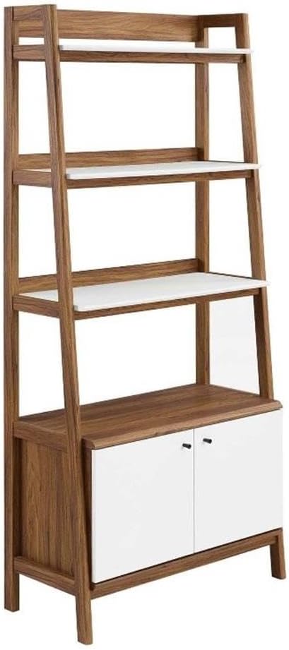 Modway Bixby Bookshelf Display Case, 33 Inch, Walnut White
