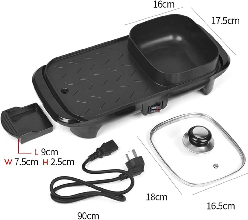 YYDS Hot Pot 2in1 Hot Pot and Electric Grill Indoor Baking Flat Pan Double-Flavor Hotpot Smokeless Grill Barbecue Non-Stick Electric Grill (Color : Black)