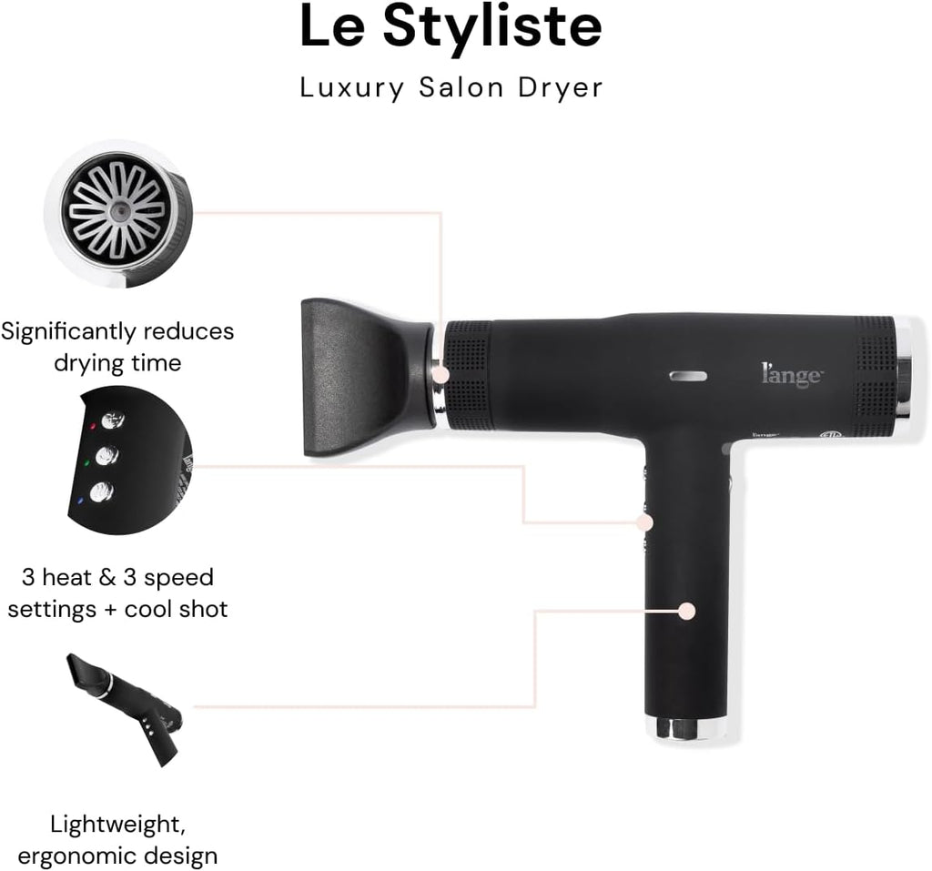 L'ANGE HAIR Le Styliste Hair Dryer | Quiet Brushless Blow Dryer with Diffuser | 1875 Watts for 4X Faster Drying | Hairdryer with 3 Heat & Speed Settings | Best Hair Dryers for Blowouts