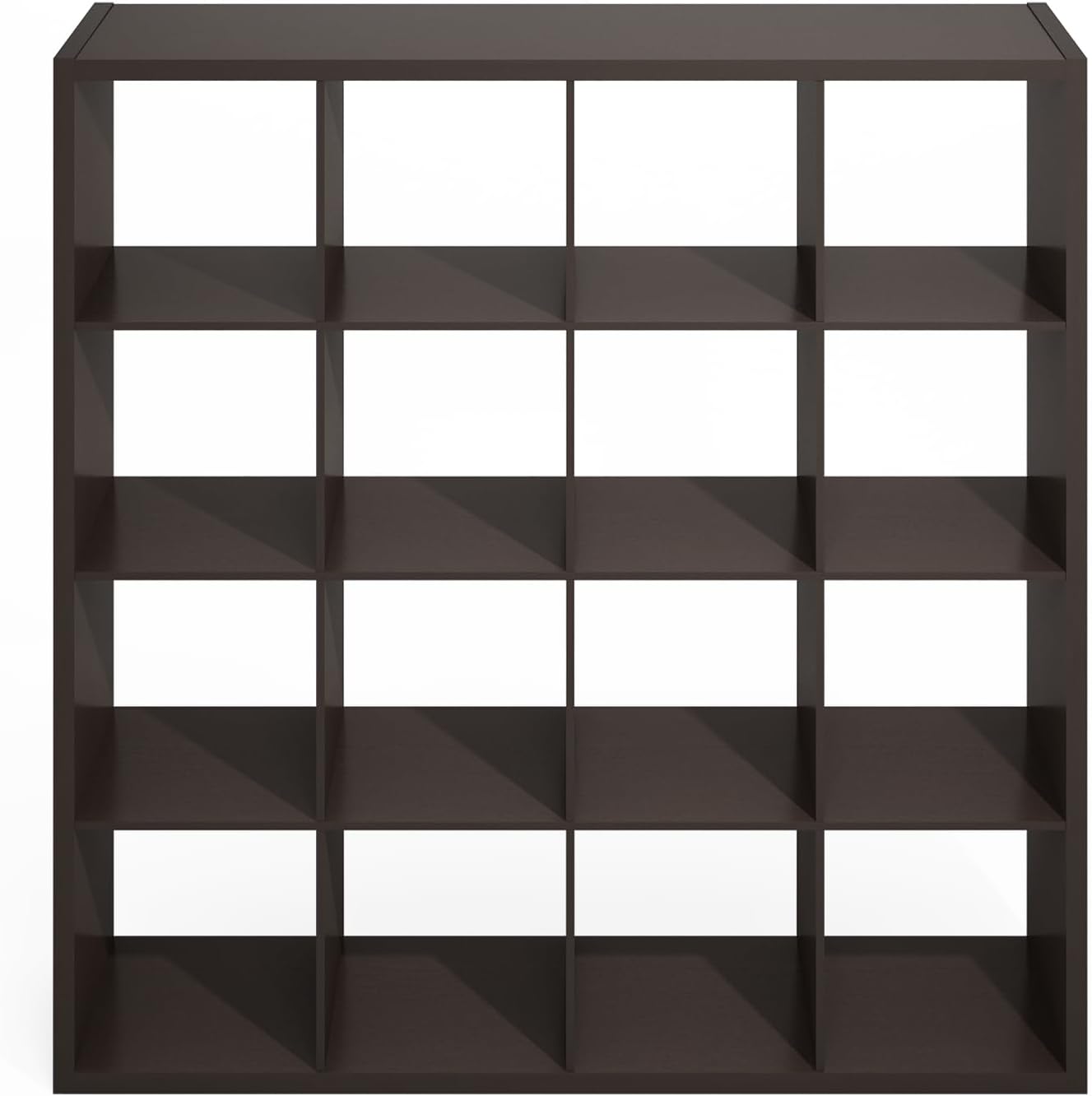 Furinno Simple Cube Storage Organizer, 16-Cube Display Shelf, Open Back Shelving Unit, Storage Shelves, Extra Thick Frame, for Organization and Storage, Living Room, Home Office, Dark Oak