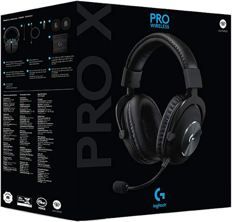 Logitech G PRO X Wireless Lightspeed Gaming Headset with Blue VO!CE Mic Filter Tech, 50 mm PRO-G Drivers, and DTS Headphone:X 2.0 Surround Sound, 20+ Hour Battery Life - Black