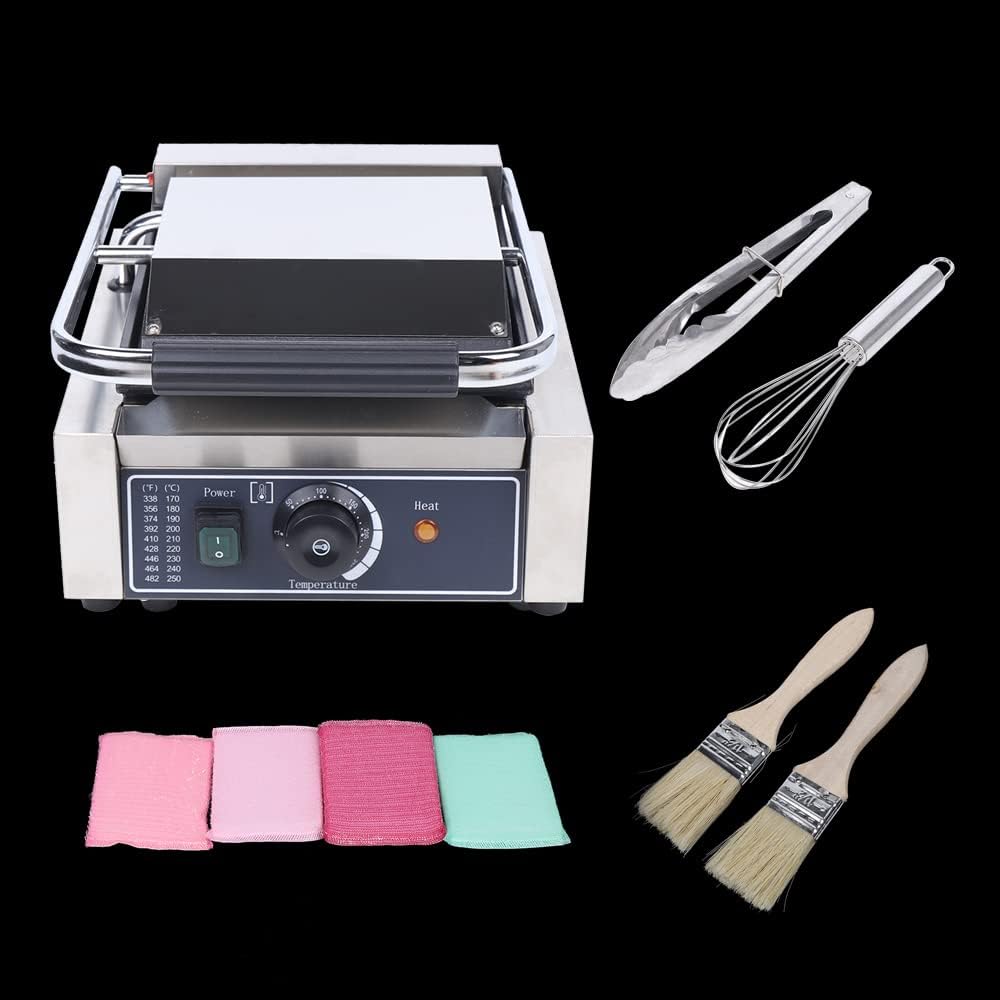 Panini Press Toaster Sandwich Maker, 110V 1800W Non-Stick Commercial Electric Griddle Contact Grill Grooved, for Hamburgers Steaks Bacons Sandwiches Sausages