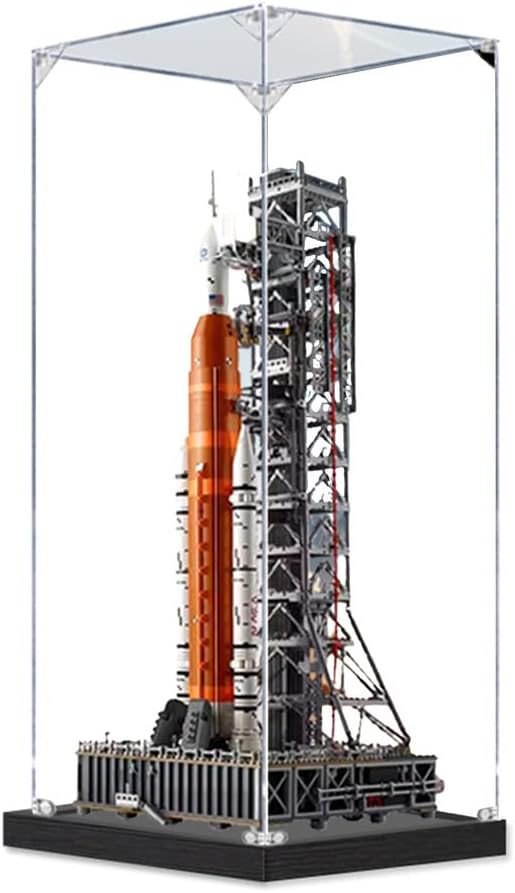 Acrylic Display case Designed for Lego 10341 Artemis Rocket Launch System, Building Block Model, Transparent dust Cover, 3mm Thick Acrylic Plate, 20mm Brushed Base (Toys not Included)