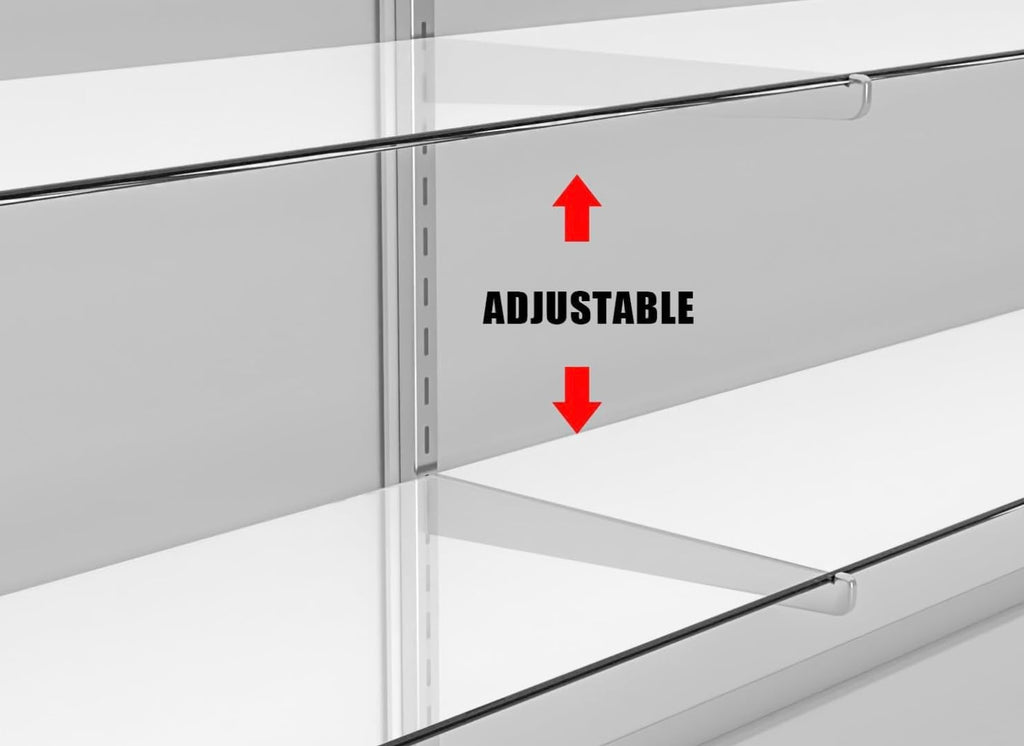 WISDOMFUR Full Vision Display Cabinet – 72' Glass Showcase with LED Light, Adjustable Shelves, Locking Sliding Doors – Retail Display Counter with White Wood Base