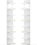 REIBII 8 Tier Wall Shelf Unit, 2-Pack White Floating Shelves with LED Light, Multi-Functional Versatile Shelves for Dressing Room Bedroom Living Room Office