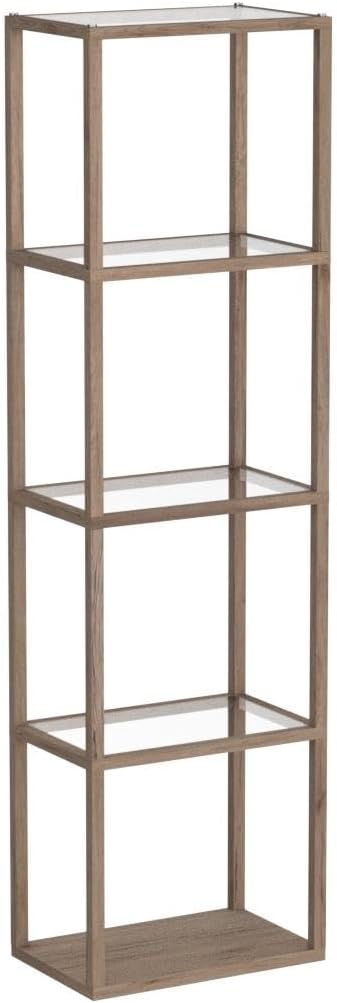 FENLO Fantasy Plus 66' Luxury Display Shelf With Dimmable LED Floor Lamps, Sturdy Glass Shelves for Bedroom, Curio Cabinet With Bookshelf Display Case, Floor Lamp With Shelves, Rustic Wood
