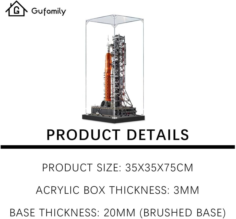 Acrylic Display case Designed for Lego 10341 Artemis Rocket Launch System, Building Block Model, Transparent dust Cover, 3mm Thick Acrylic Plate, 20mm Brushed Base (Toys not Included)
