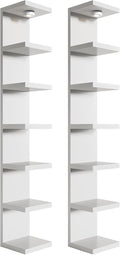 2 Pack-7 Tier Vertical Wall Shelf Unit with USB Rechargeable LED Light (Remote Controlled),Floating Lack Shelf,Versatile Display Shelves for Home Storage, Decor,Vanity-White