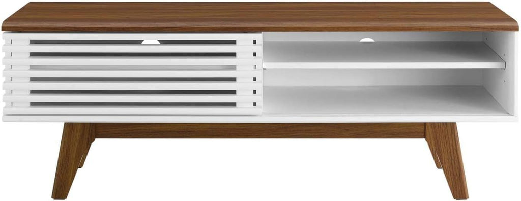 Modway Render Mid-Century Modern Low Profile 48 Inch TV Stand in Walnut White, 48'