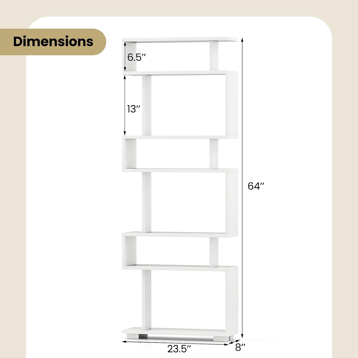 Giantex 6-Tier Geometric Bookcase Set of 2, 64' Tall S-Shaped Bookshelf w/Anti-Tipping Kit, Wood Freestanding Decorative Storage Display Shelves for Living Room, Bedroom & Home Office, White