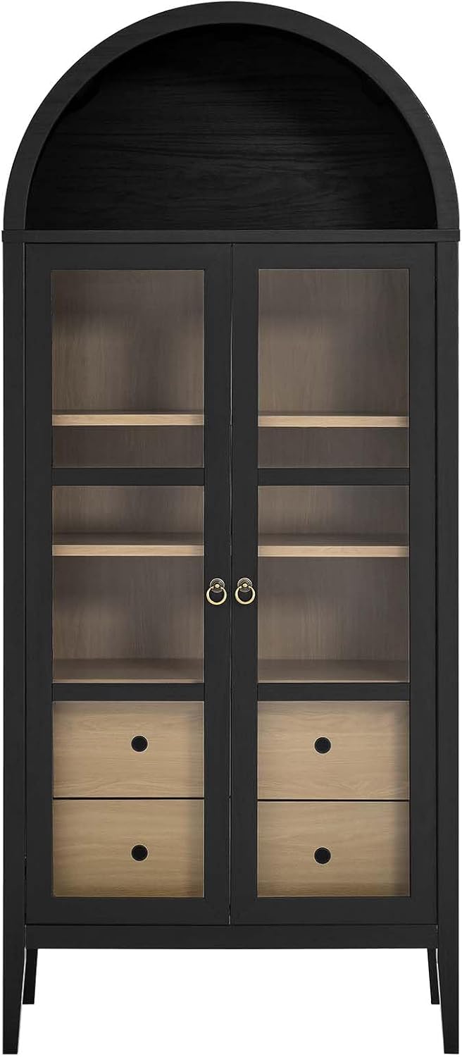 Modway Nolan Modern Farmhouse 71 Inch Tall Arched Storage Display Cabinet in Black Oak