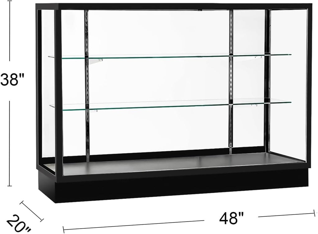 48'D * 20'W * 38'H - Retail Full Vision Showcase - Glass Display Cabinet with Black Aluminum Frame and led Lights