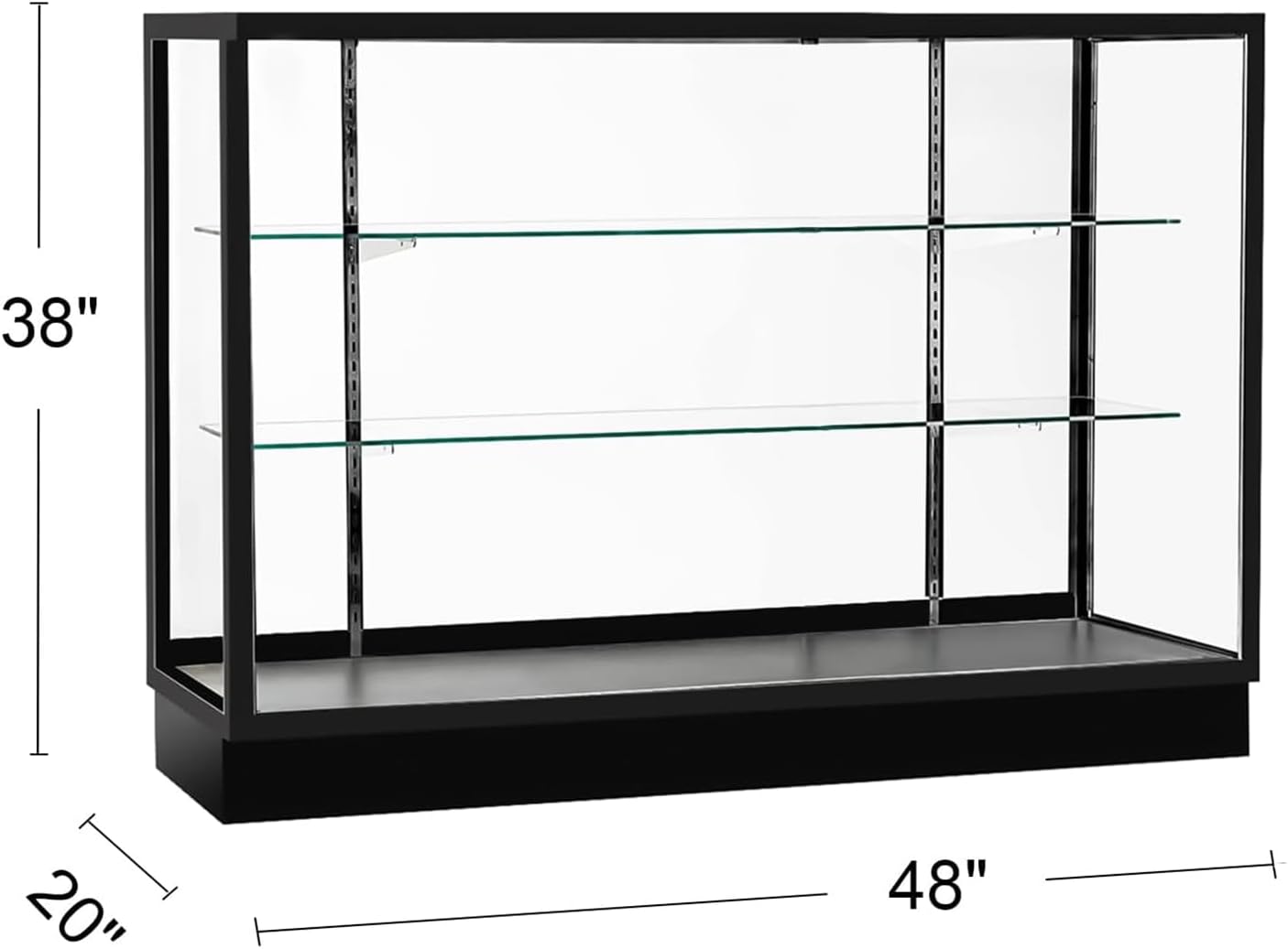 48'D * 20'W * 38'H - Retail Full Vision Showcase - Glass Display Cabinet with Black Aluminum Frame and led Lights